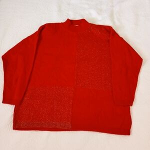 Vintage Karen Lessly Sweater Women Size Large Tunic Red Gold Glitter Made USA